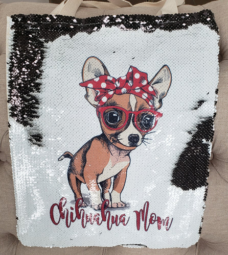 Chihuahua Mom Sequin Tote Bag