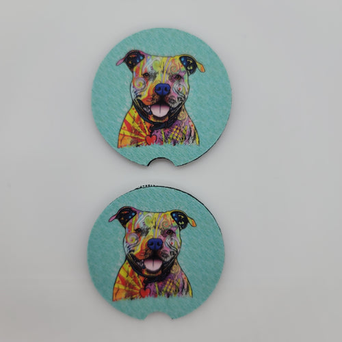 Pitbull Smiling Colorful Car Coasters