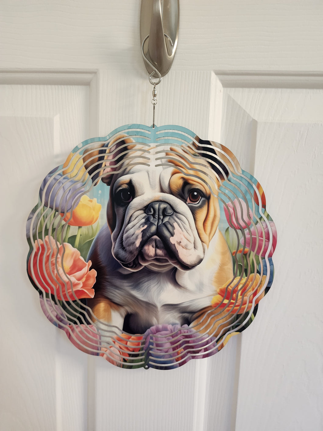 Bulldog in Tulips Wind Spinner