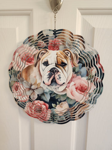 Bull dog in roses Wind Spinner