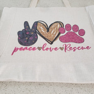 "Peace, Love, Rescue" Tote Bag